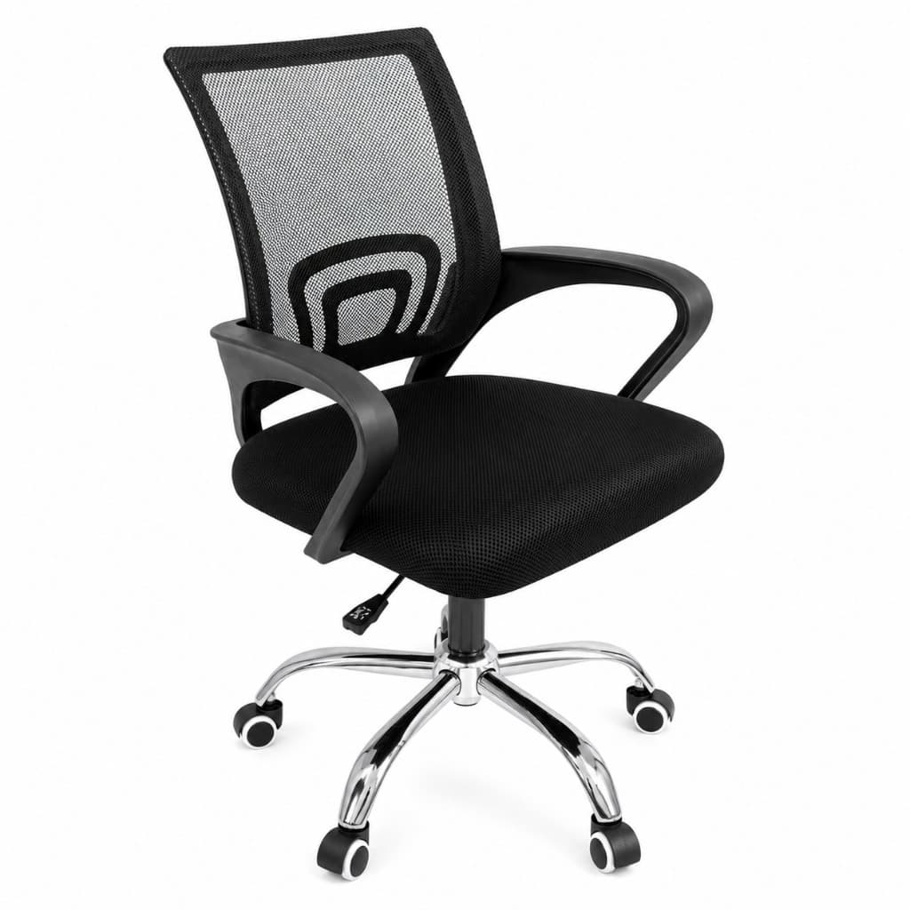 Cadeira Escritório Ergonômica Giratória Tela Mesh Base Cromada Preta