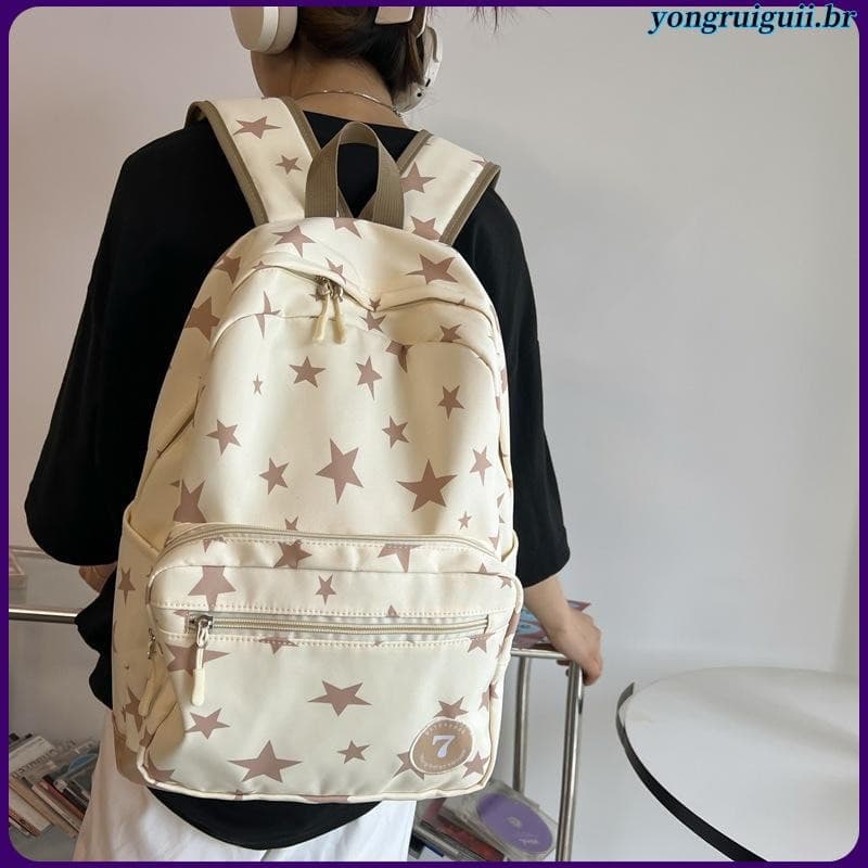 [Novo produto promotion锟斤拷 Estilo Americano Simples Impresso Cinco Pontos Mochila Escolar Estrela Grande Capacidade Estud