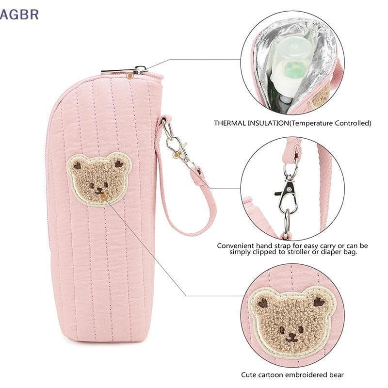 [AGBR] Bolsa térmica para mamadeira, design de urso fofo, usada para transportar leite materno, prática para carregar.