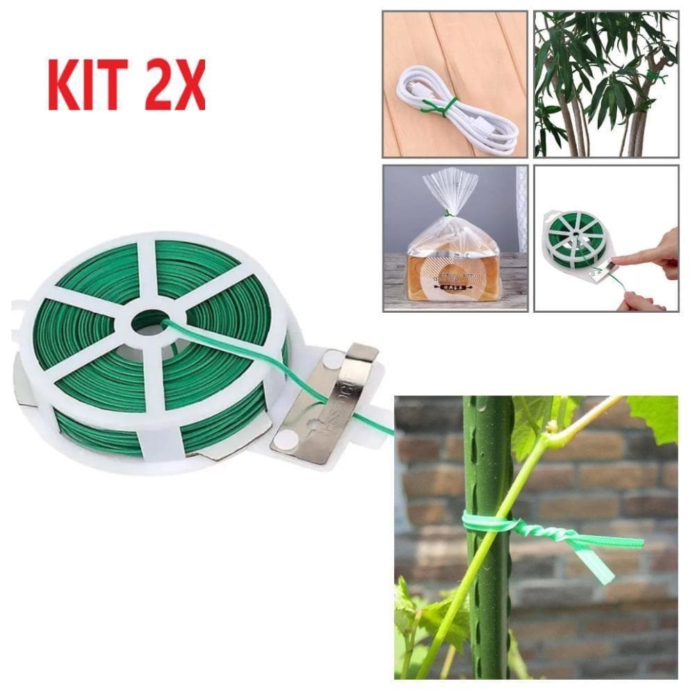 Kit 2 Rolos Arame Encapado para Orquídeas 20m Com Cortador Fio Jardinagem Plantas Amarrador Fecha Sacos Organizador