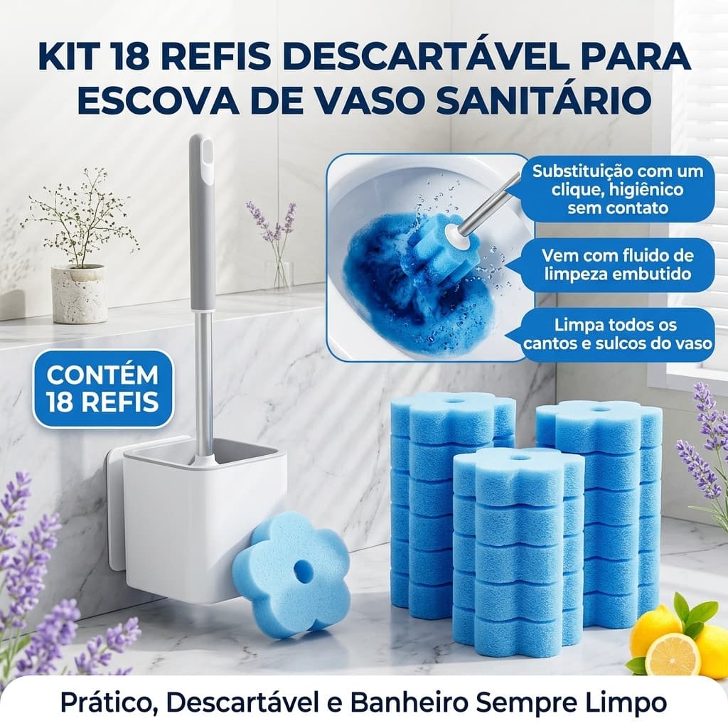 Kit Escova Sanitária + Refil Escova Limpa Vaso com Refil Descartável