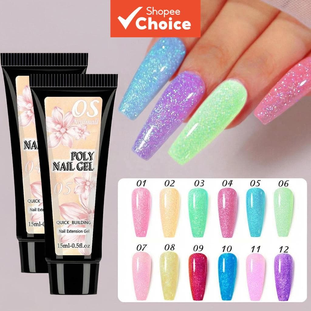 12 Cores Gel de Extensão de Unhas Rápido, Brilho Aurora, Glitter, Acrílico, Cristal, Unhas Francesas, Arte de Unhas