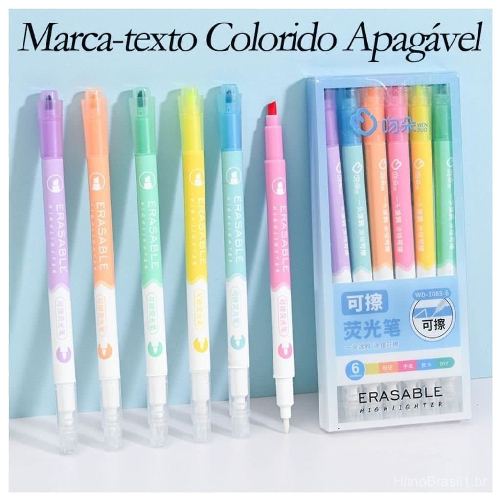 KIT 06 MARCA TEXTO APAGAVEIS ERASABLE| MATERIAL ESCOLAR INFANTIL| KIT ESCOLAR| PRESENTES CRIATIVOS|