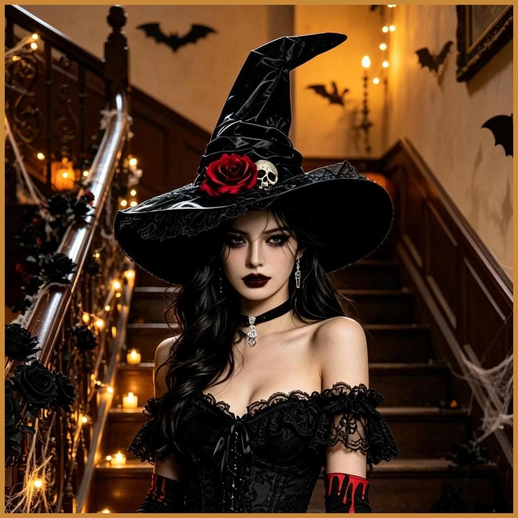 Conjunto De Chapéu De Bruxa Gótico Crânio Luvas Gargantilha Colar Brincos Traje Acessórios Para Festa Cosplay greiwemy