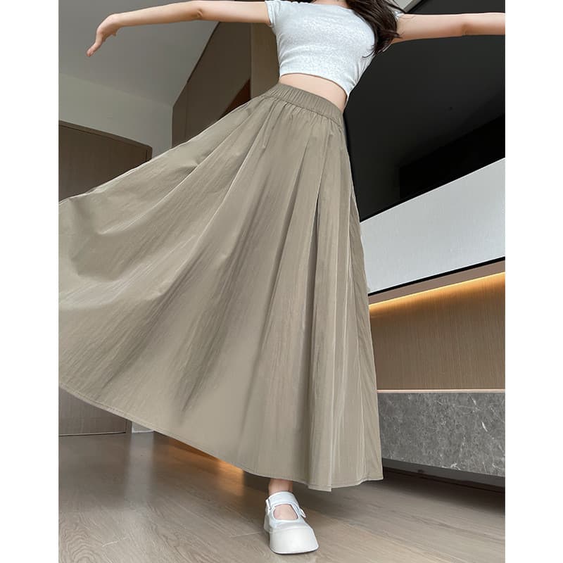 Saia de seda gelo feminina 2026 novo estilo cintura alta a linha saia longa pequena cortina saia plissada saia Yamamoto2