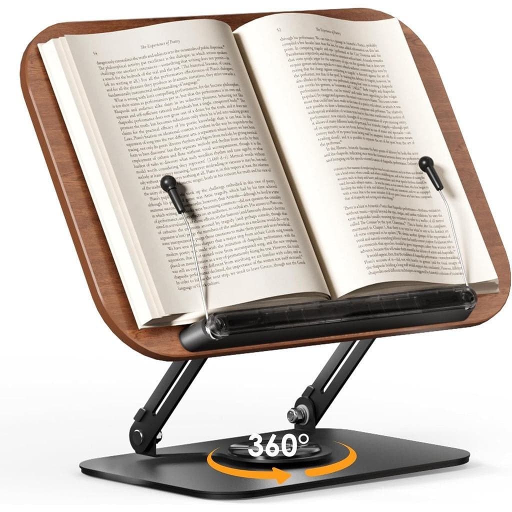 Estante de leitura, estante ajustável, 360 °   Base giratória, design dobrável e suporte de exibição multifuncional para