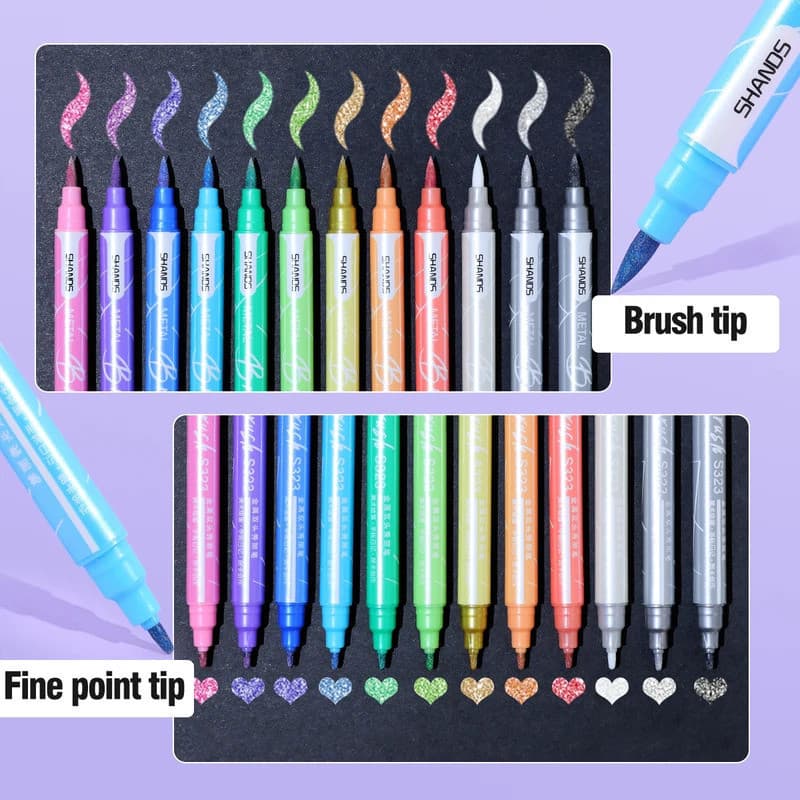 Marcadores De Brilho Metálico Ponta Dupla Fina 12/24 Peças Tinta Multicolorida À Base De Água , Ideal Para Scrapbooking