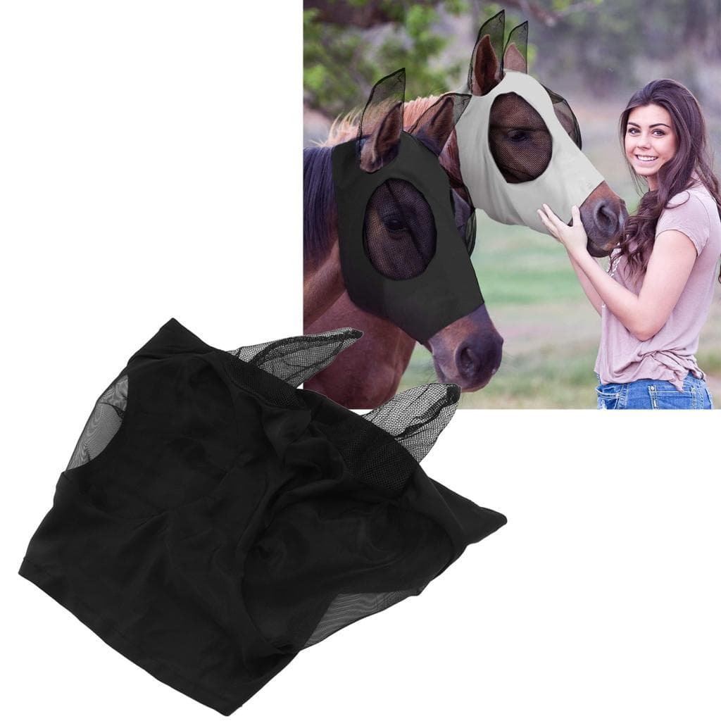 Máscara ERYUE Horse Fly com orelhas 60% de proteção facial extensível para pôneis e adultos malha anti-moscas (rosa