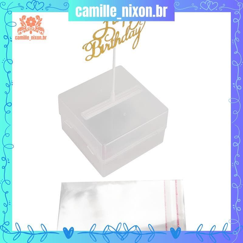[camille_nixon.br] Conjunto De Caixa De Dinheiro Para Bolo , De Plástico Com Glitter Dourado Topper De Feliz Aniversário