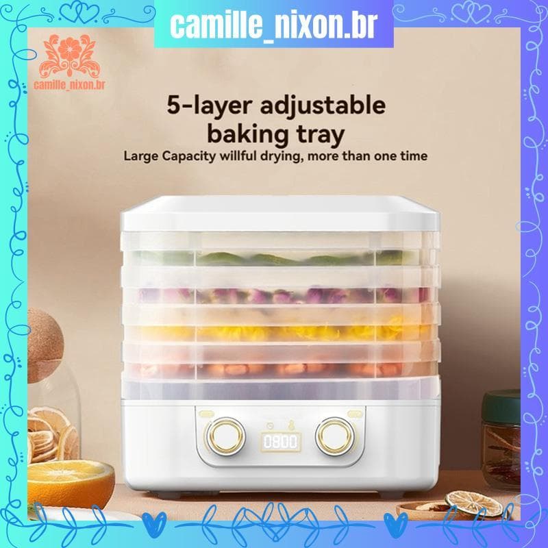 [camille_nixon.br] Secador Elétrico De Alimentos De 5 Camadas Função De Temporização Inteligente Para Carne Seca Peixe C