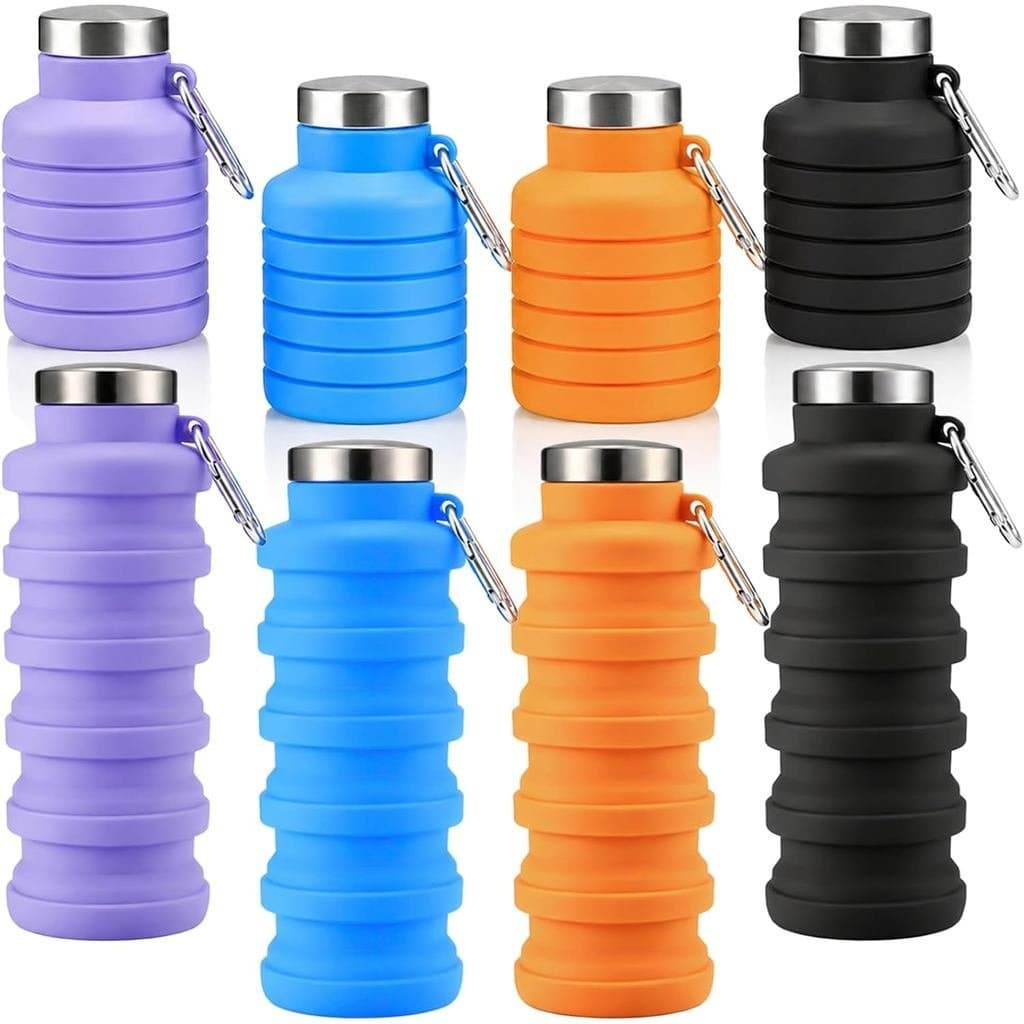 Conjunto de 4 Garrafas de Água Dobráveis, 16oz, Garrafa de Água de Silicone Reutilizável Portátil, Garrafas de Água Dobr