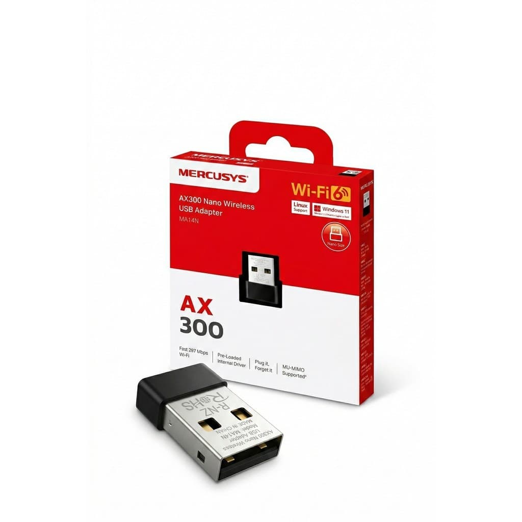 Adaptador WiFi USB Nano Mercusys MA14N AX300 Wi-Fi 6 287Mbps Plug & Play Windows e Linux