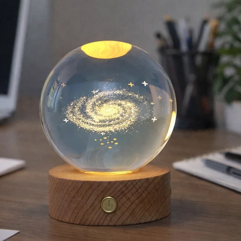 Luminária Bola de Cristal Galáxia Clarear Lâmpada Decoração Criança Dormir Quarto Abajur