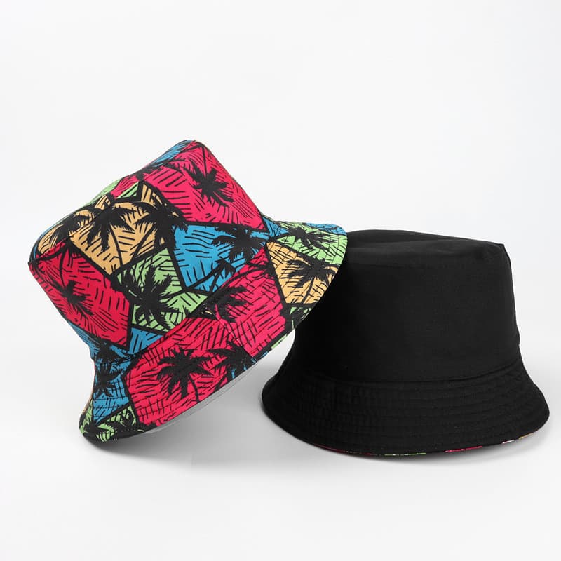 Chapéu de Pescador Dupla Face com Estampa de Flor de Coqueiro para Mulheres, Chapéu de Primavera e Verão com Estampa Col
