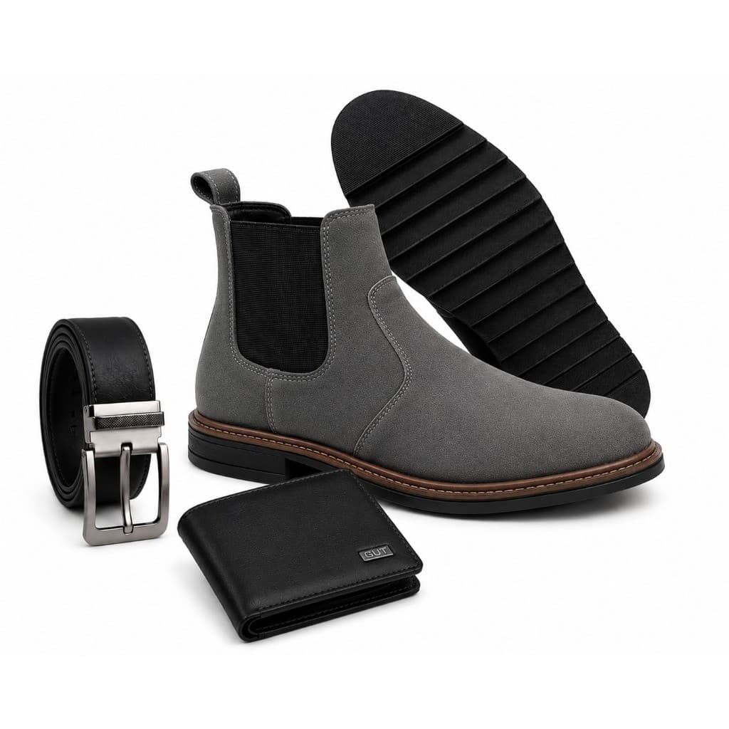 Kit Botina Masculina Chelsea Solado Tratorado + Carteira + Cinto Casual Premium