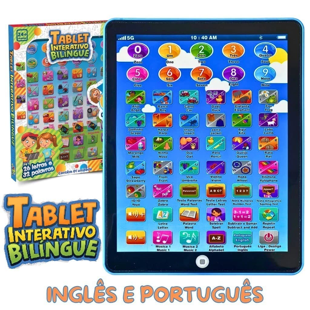 Tablet Brinquedo Didático Educativo Infantil Crianças Inglês/Português 54 Funções