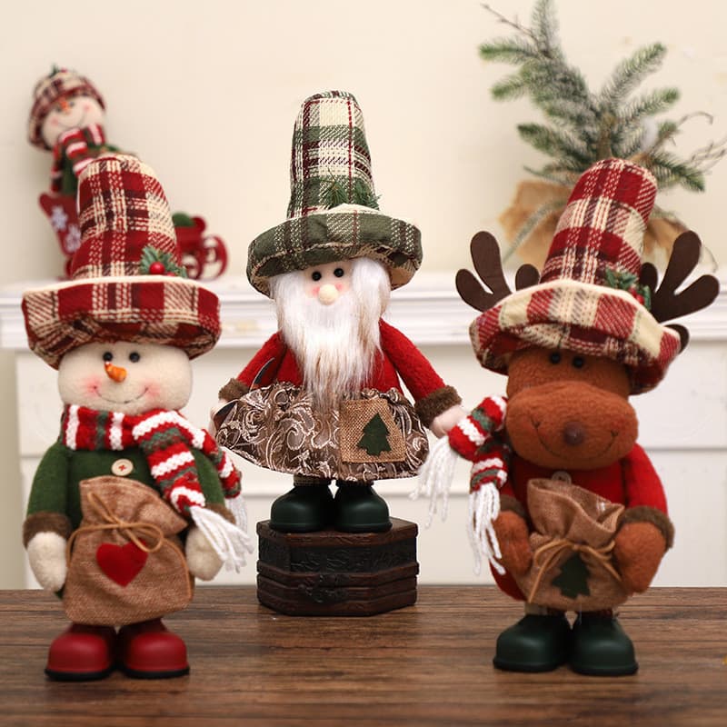 Rena e Boneco de Neve em Pé, Boneco com Chapéu de Juta, Brinquedo de Pelúcia para Decoração de Natal em Casa AG1W