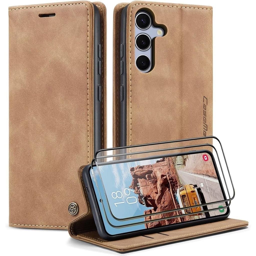 Capa para Celular Galaxy S26 Plus [Com 2 Peças de Vidro Temperado Protetor] [Couro PU Premium] [Compartimento para Cartã