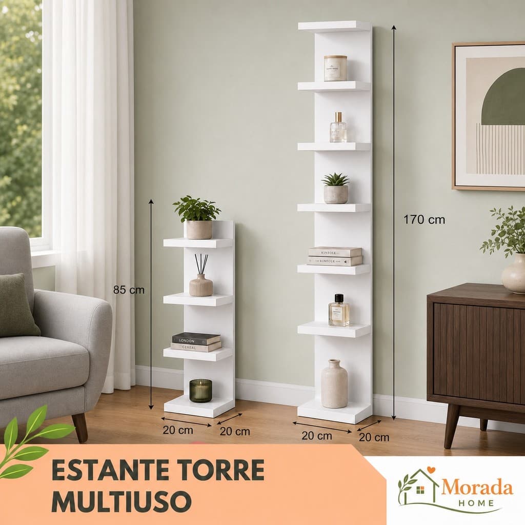 Estante Torre Multiuso 170 cm ou 85 cm com Prateleiras para Sala, Quarto e Escritório