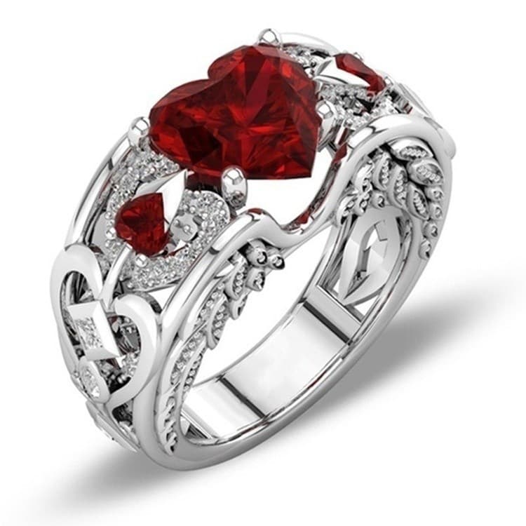 Anel de Amor em Forma de Coração Vermelho Elegante com Zircônia Brilhante, Joia de Festa Feminina SRC2
