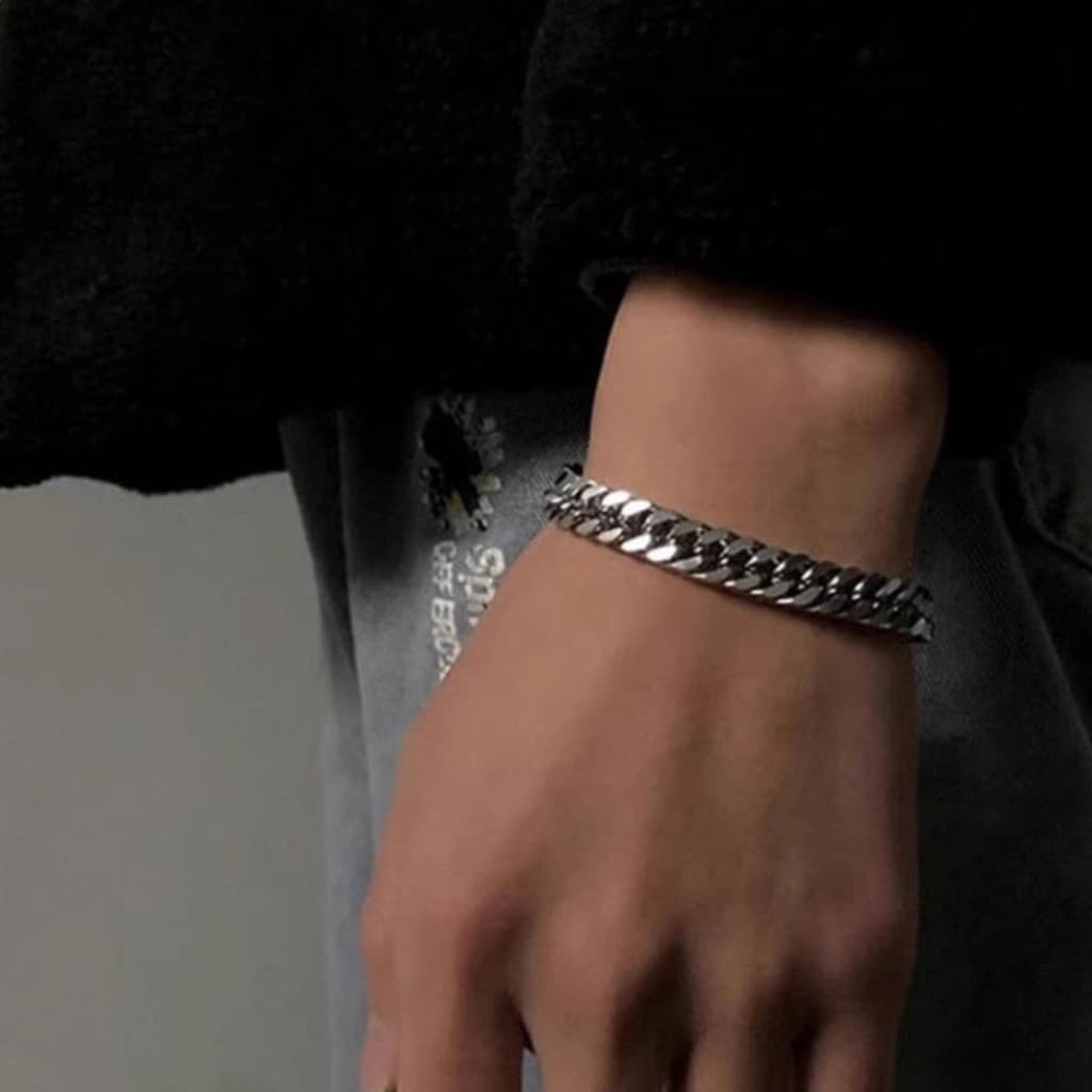 Pulseira masculina de aço titânio grosso estilo cubano, estilo hip-hop moderno, simples e único, cool e minimalista, ace