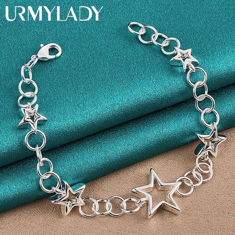 Pulseira com Pingente de Pentagrama em Prata Esterlina 925 URMYLADY, Adequada para Joias de Casamento, Noivado e Festa O