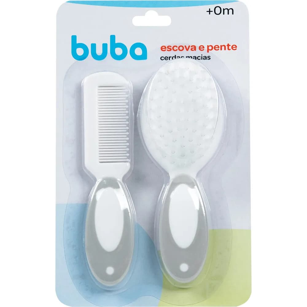 Conjunto Pente E Escova Cerdas Macias Buba