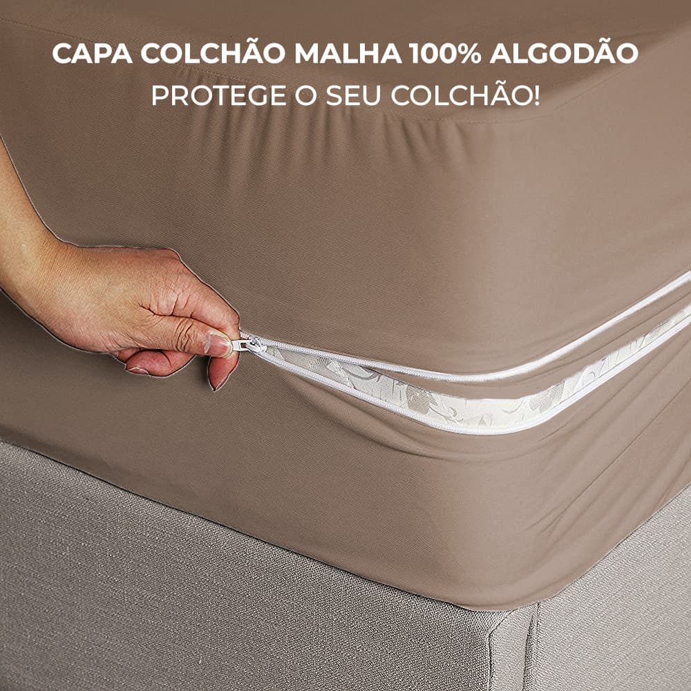 Capa Colchão Com Zíper 100% Algodão Malha Grossa Resistente