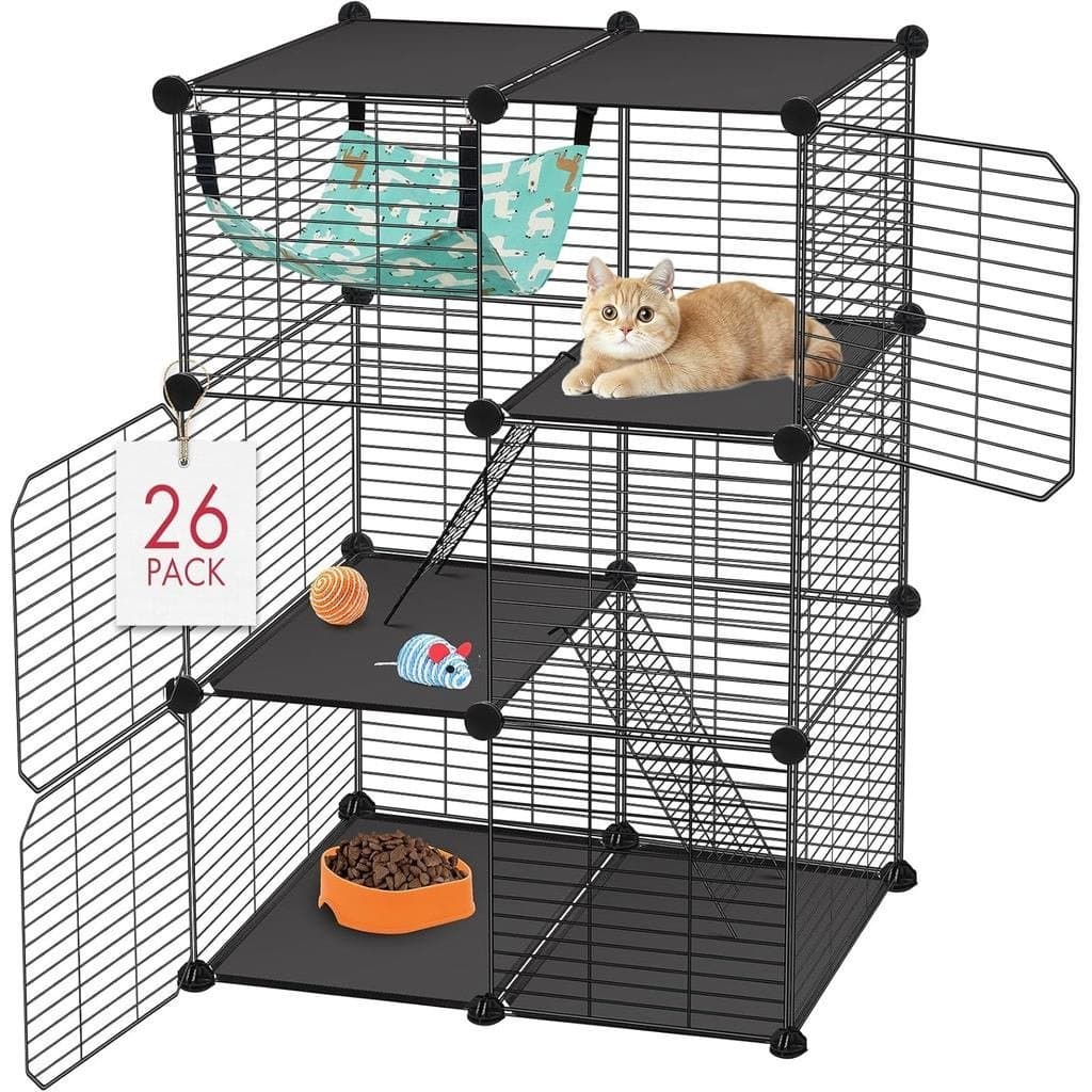 Gaiola para Gatos VISCOO (para Filhotes), Catio DIY de 3 Níveis, Recinto para Gatos 24" x 16" x 36", Parque para Gatos p
