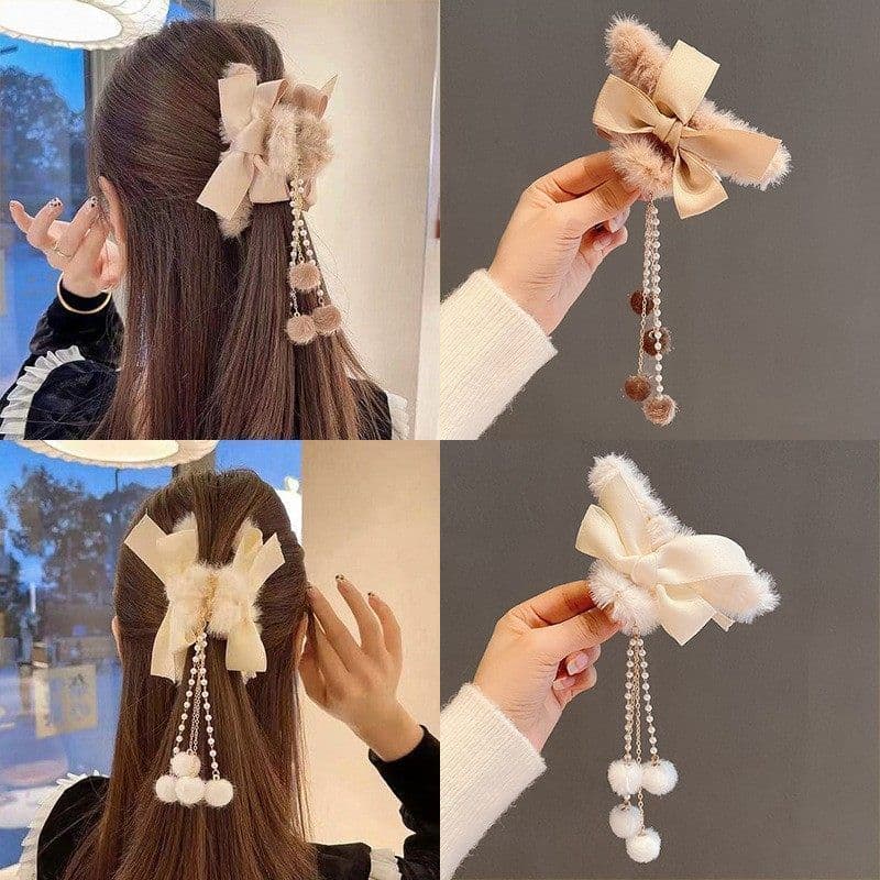 Além de pelúcia arco borla grampo de cabelo tubarão clipe Headwear