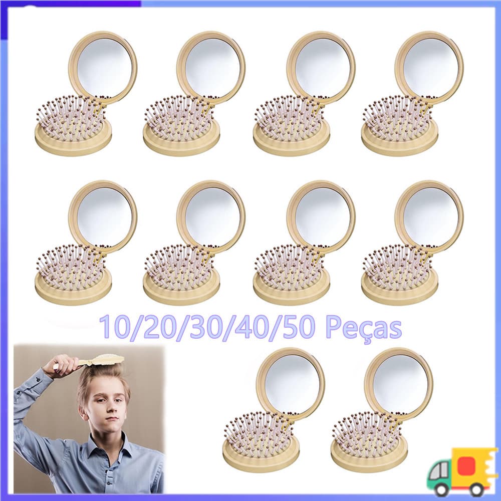 Mini pente com espelho de maquiagem redondo, pente de massagem de viagem adequado para homens e mulheres, 10-50 peças, m