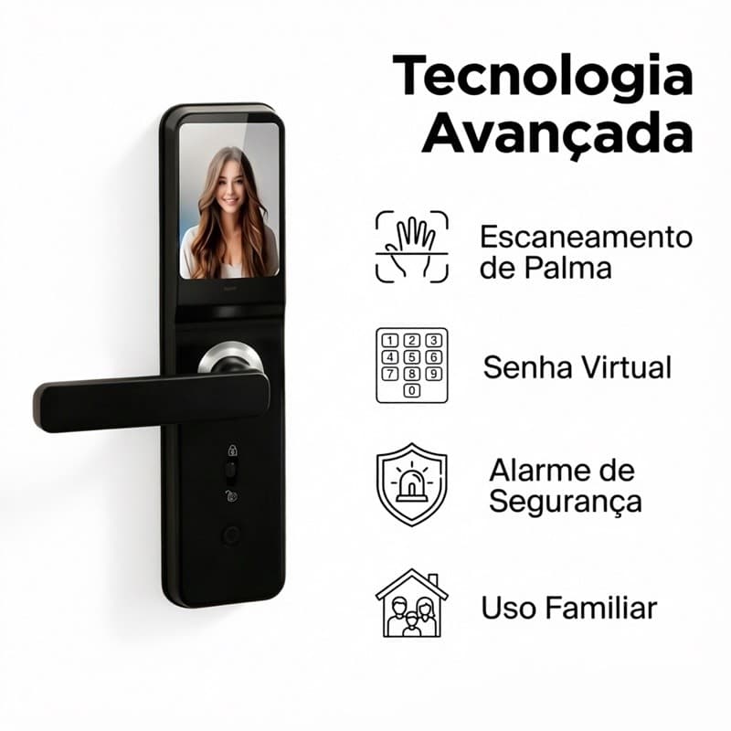 Fechadura Digital Inteligente com Câmera Biométrica Senha Cartão Controle por App Wifi janoclick