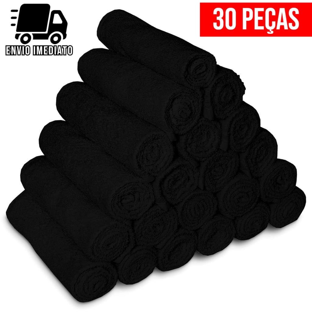 Kit 30 Toalha de Rosto Preta para Salão Profissional Atacado Cabeleireiro Barbearia Algodão TS