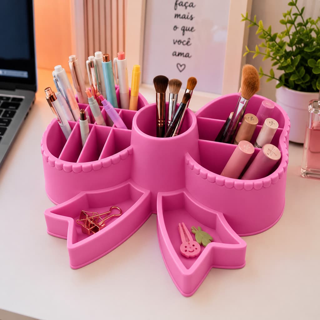 Organizador de Maquiagem e Perfumes com Laço Decorativo | Porta Cosméticos Elegante e Moderno