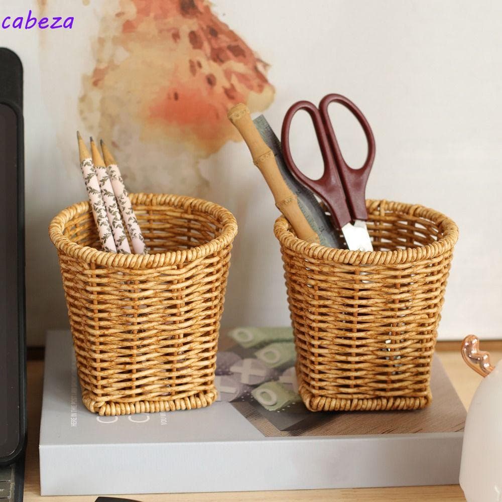 Balde De Armazenamento De Imitação De Rattan CABEZA , Recipiente Talheres Estilo Rústico De Grande Capacidade , Multiuso