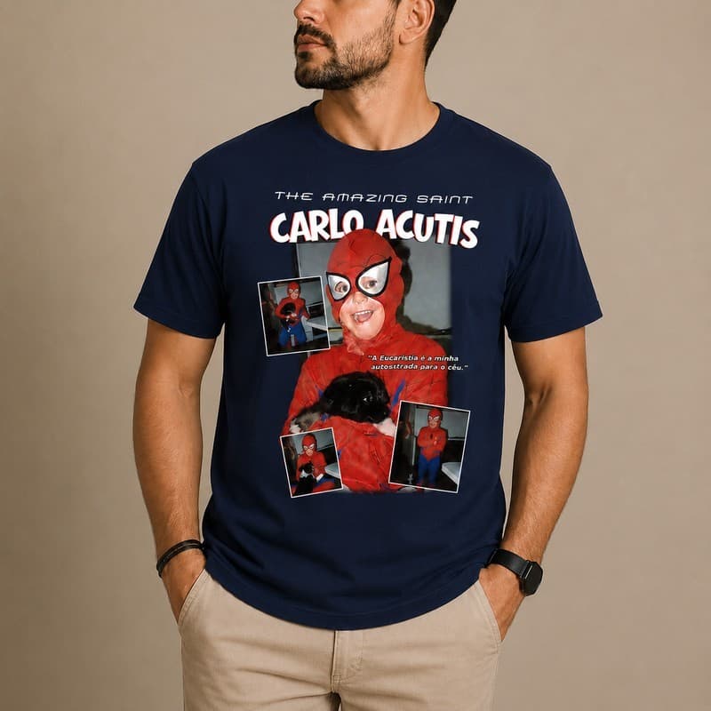Camiseta cristão fé  Santo Carlo Acutis 100% Algodão Unissex  Camisa Religiosa Milagre