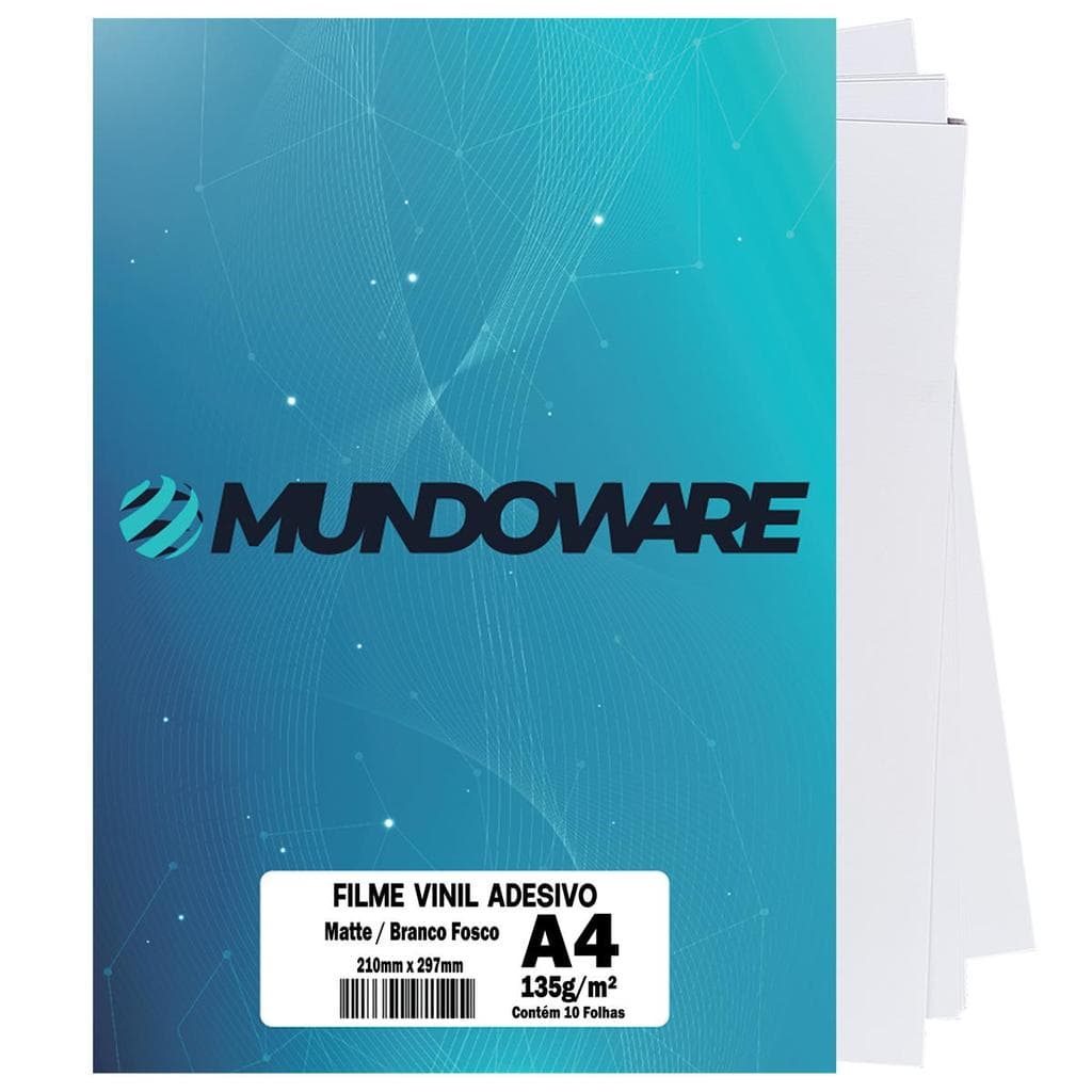 Vinil Adesivo Fosco Matte Branco A4 135g À Prova D'Água Filme Autoadesivo com 10 Folhas Mundoware