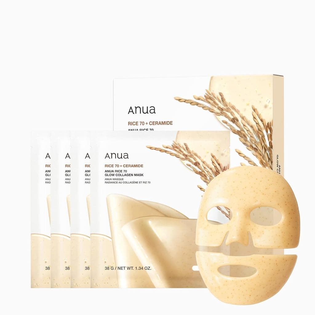 Máscara Facial Noturna ANUA Rice 70 Glow Collagen, Máscara Facial com Ceramidas e Colágeno, Barreira de Hidratação, Cuid