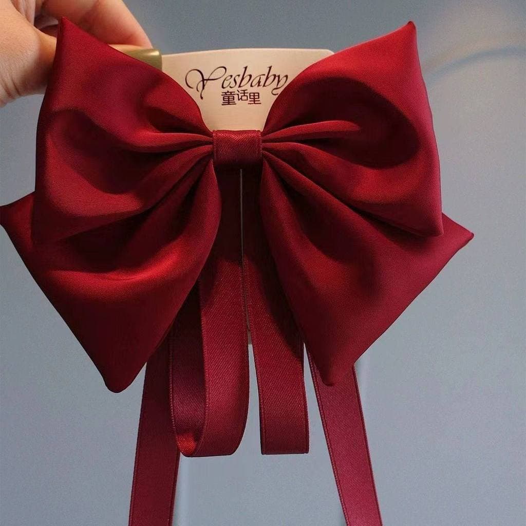 Crianças vermelho cetim arco hairpin Streamer Headdress meninas volta cabeça clipe menina acessórios de cabelo princesa