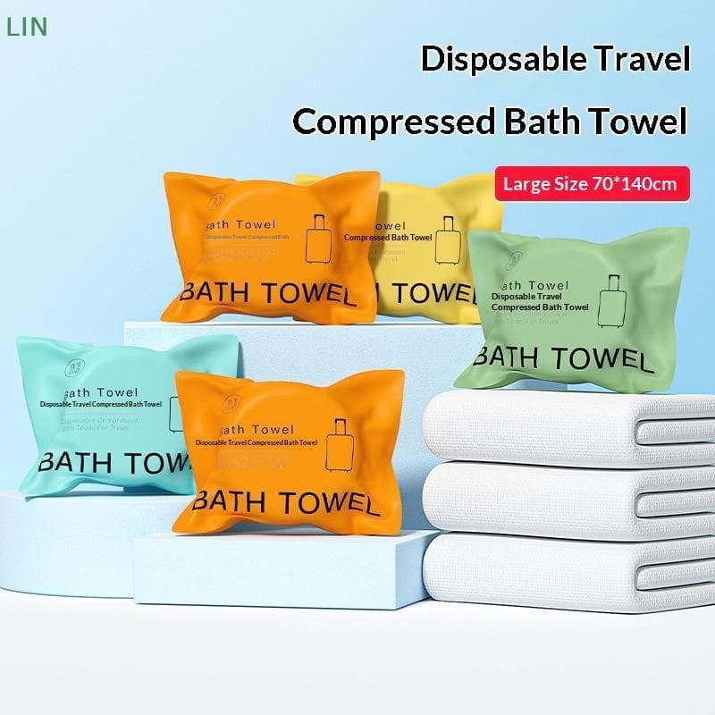Toalha De Banho Descartável Grande , 140 * 70cm , Prensada Para Viagem , Secagem Rápida Essencial 2/5 Peças