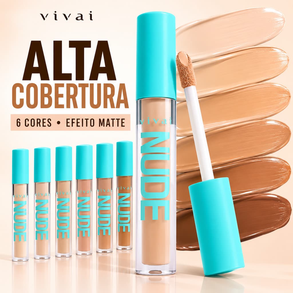 Corretivo Líquido Vivai Alta Cobertura Efeito Matte Longa Duração 6 Cores | Maquiagem Beleza