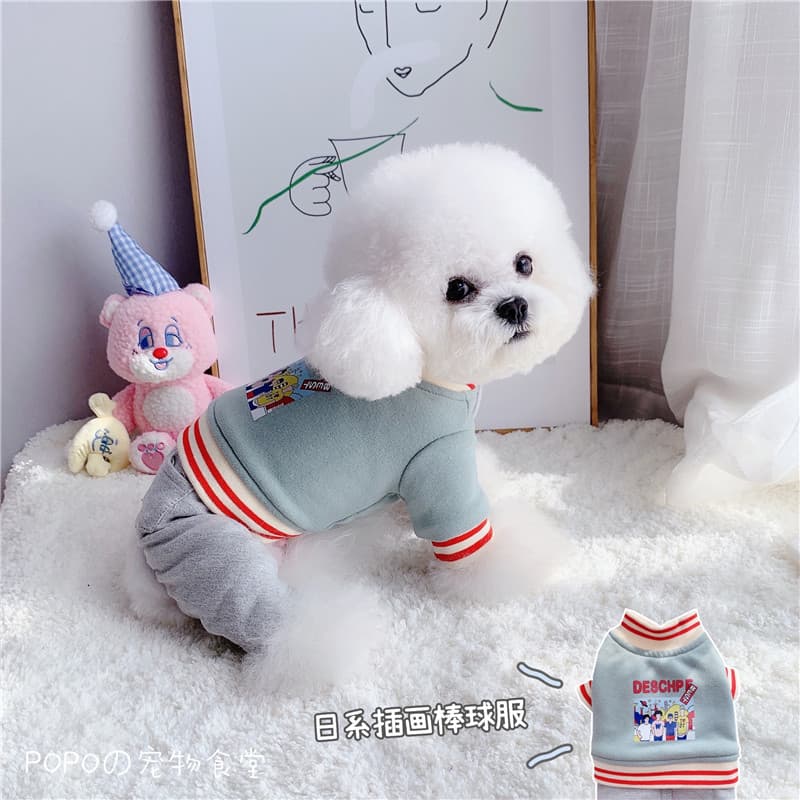 Ilustração japonesa uniforme de beisebol ~ filhote de cachorro gato outono inverno forro de lã roupas de quatro patas ro