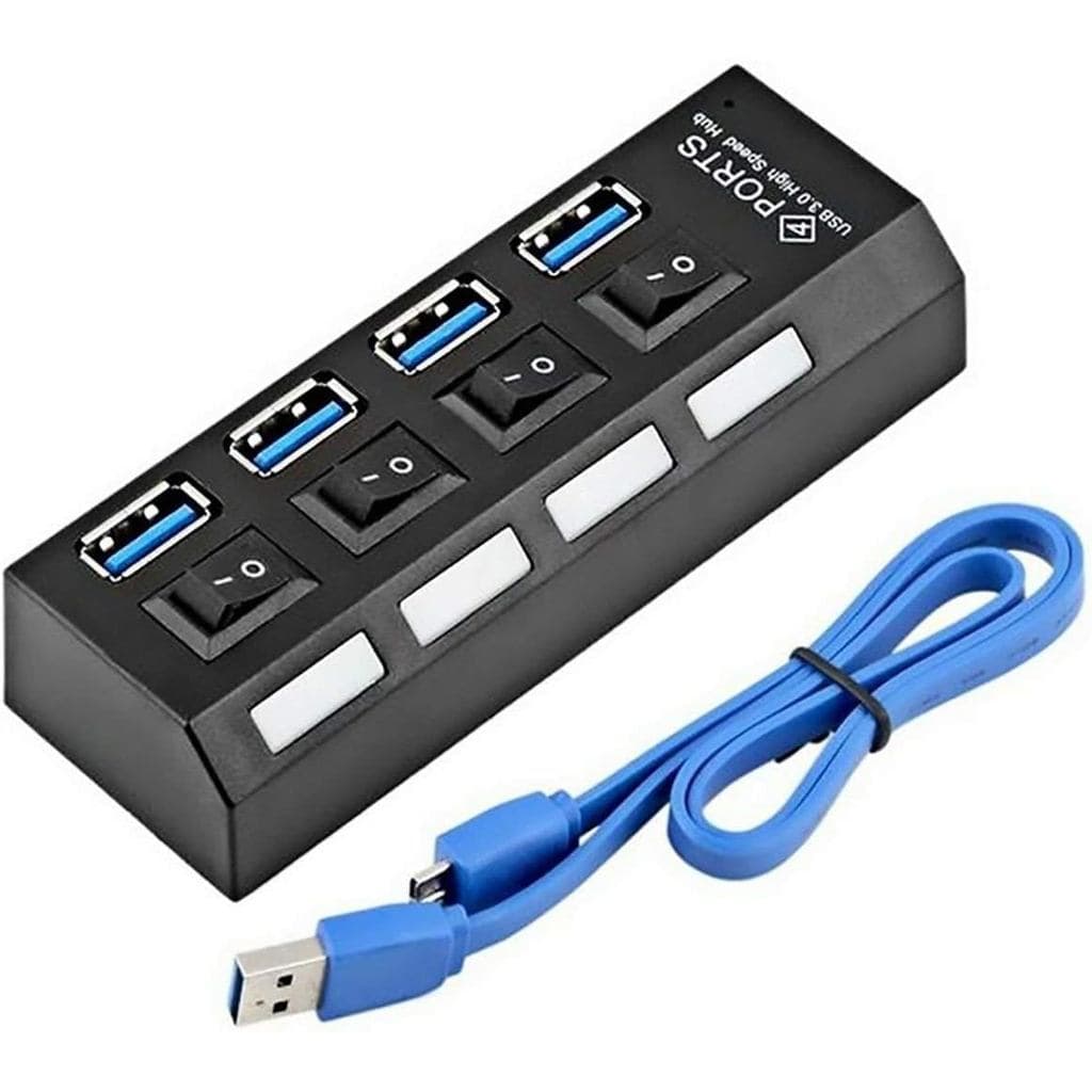 HUB USB 4 Portas Turbo 3.0 Carregamento Hi-Speed Com Botão Liga/Desliga e LED Indicador