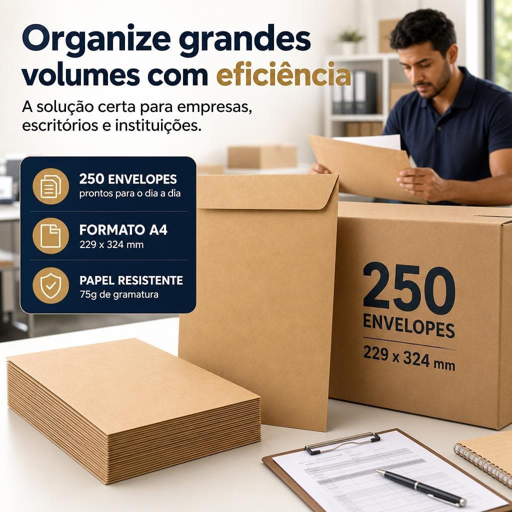 Caixa com 250 Envelopes 229x324 - Pardo - unidades kraft segurança saco embalagem envio branco