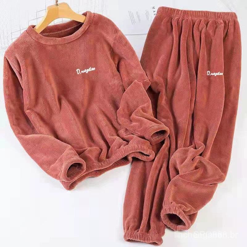 Calças de inverno quentes e espessas, conjunto de duas peças para mulheres, outono e inverno, roupa de lã coral, roupa q
