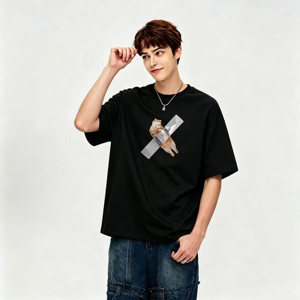 Camiseta Unissex Gola Redonda 100% Algodão Estampa Gato Cartoon Divertido Street Casual