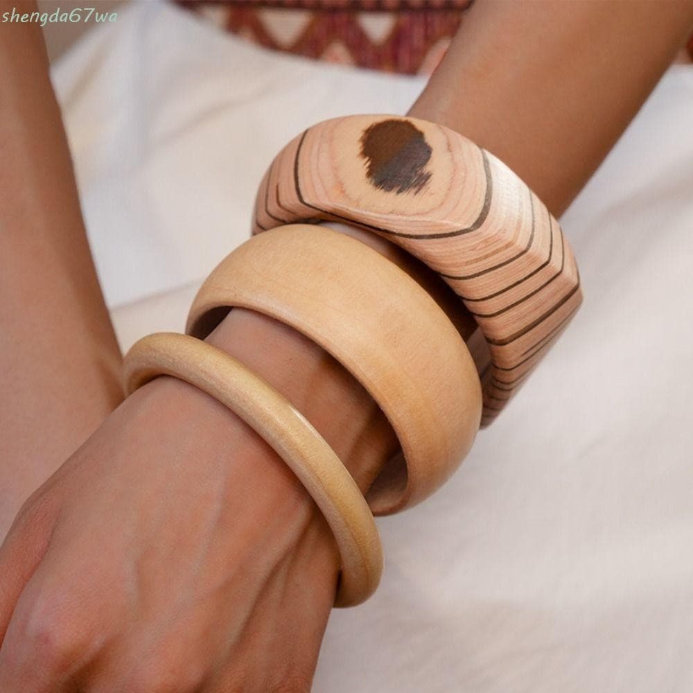 Pulseira Larga SHENGDA , Com Padrão De Tira Design Minoritário Boêmio , Anel De Mão Retrô Geométrico Redondo