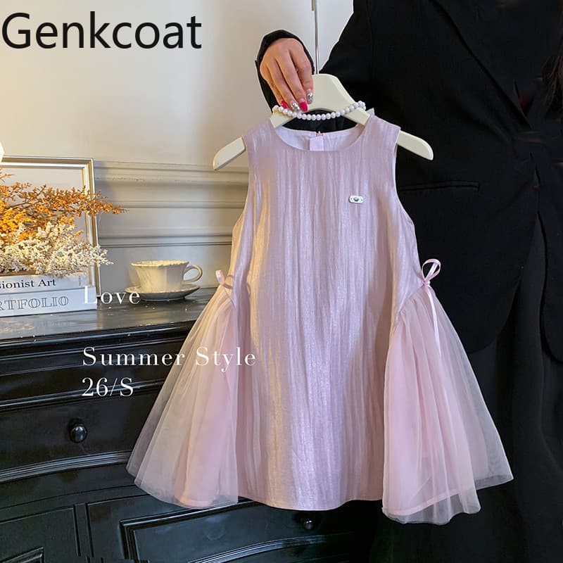 Azul cidade meninas vestido de verão menina sem mangas 2026 novo estilo Super fada vestido de princesa bebê colete vesti