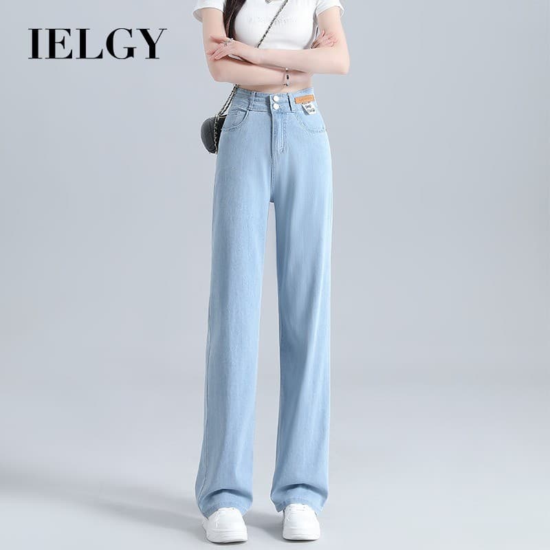 IELGY Leve Tencel Jeans Mulheres Verão Estilo Fino Drape Reta Ice Silk Calças de Perna Larga