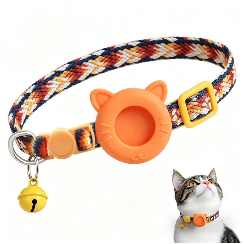Coleira Refletiva Ajustável para Gato com Airtag para Localização do Animal de Estimação e Proteção Anti-Perda
